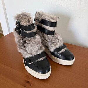 ASH Black Leather & Rabbit Fur High Top Boots – Platform Sneaker – EU 39